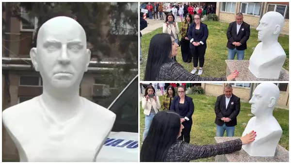 Една година непребол: Сопругата на возачот кој почина од тага во Кочани се поклони пред неговата биста