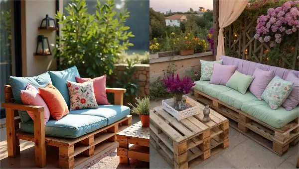 Како да претворите стара палета во прекрасна софа: Романтичен агол за седење на тераса