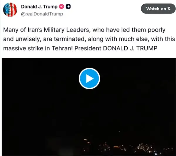 (ВИДЕО) САД објавија видео од напад врз Техеран: „Убивме многу ирански воени лидери“