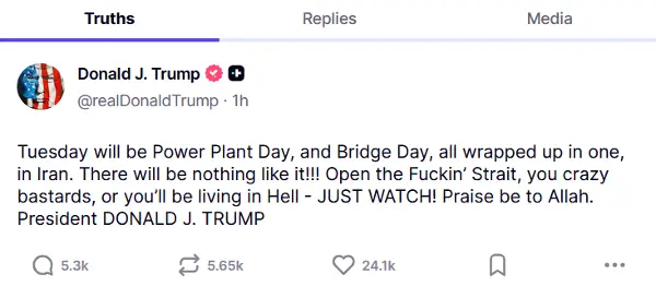 Трамп со нова закана до Иран: „Отворете ја теснината или ќе доживеете пекол“