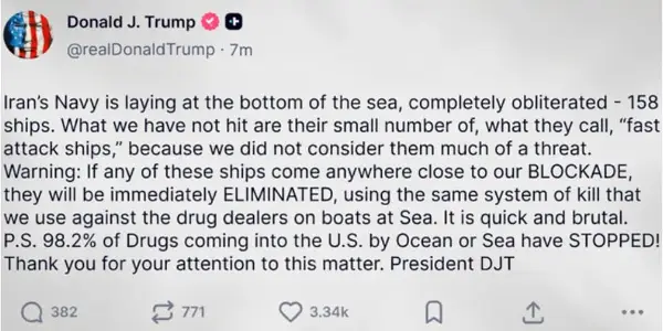 Трамп се закани: Ги уништивме големите ирански бродови, а сега се на ред малите доколку се приближат до блокадата 