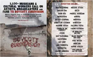 Повеќе од 1.100 уметници повикуваат на бојкот на Евровизија: „Нема сцена за геноцид“