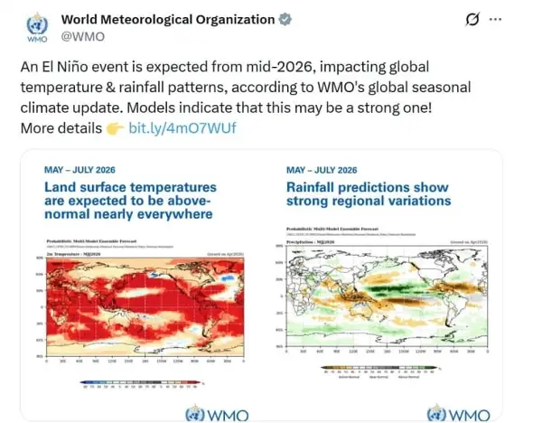 Светската метеоролошка организација: Ел Нињо се враќа во мај
