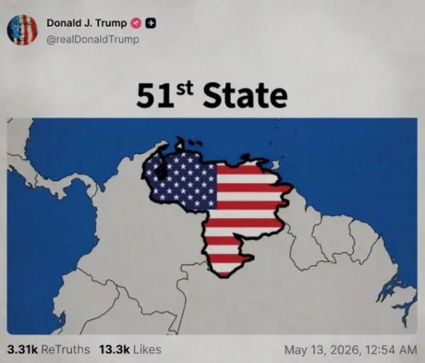ТРАМП ЈА СМЕСТИ ВЕНЕЦУЕЛА ВО САД: На фотографијата што ја објави американскиот претседател Венецуела стана дел од САД