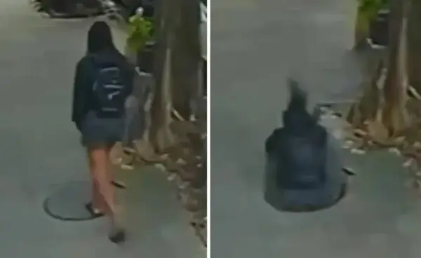 Девојка гледа во телефон, кога наеднаш пропаѓа во шахта (Вознемирувачко видео) 