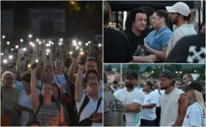ГАЛЕРИЈА | Со многу емоции и „ѕвездено небо“ — стотици граѓани му оддадоа последна почит на Владо Јаневски пред арената „Борис Трајковски“