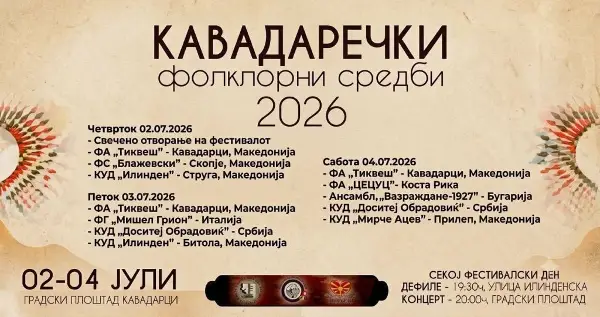 „Кавадаречки фолклорни средби“ од втори до четврти јули во „Иван Мазов – Климе“