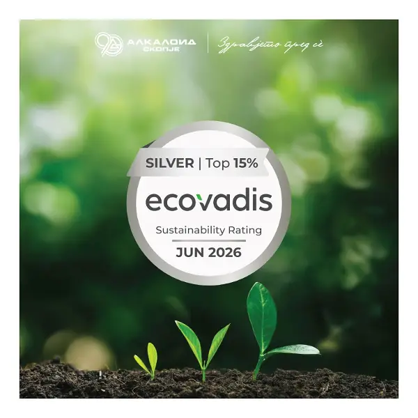 „Алкалоид“ со сребрен медал од EcoVadis и со пласман меѓу најдобрите 15 % компании на глобално ниво