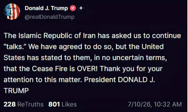 Трамп: Иран побара продолжување на преговорите и се согласивме, но примирјето заврши 