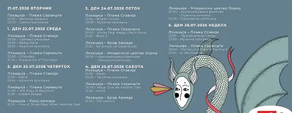 Пет вечери нов европски филм под отворено небо, покрај Охридското Езеро