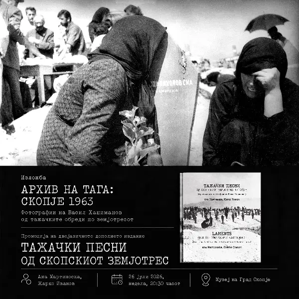 Изложба „Архив на тага: Скопје 1963“ и промоција на книгата „Тажачки песни од скопскиот земјотрес во 1963 г. (Од архивските материјали на Васил Хаџиманов)“