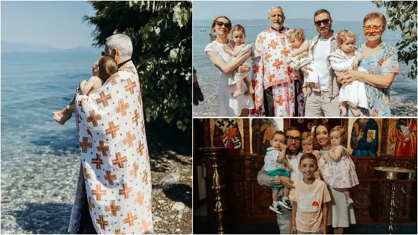 Папаз и Наташа со незаборавен семеен момент: На Илинден ги крстија Лена, Луна и Лазар во Охридското Езеро