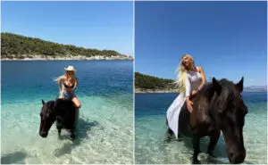 ФОТО+ВИДЕО | Јавање коњи во море — необичната туристичка атракција што ги освојува посетителите на Брач