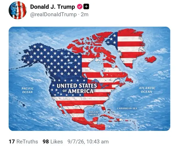 Трамп објави карта на која цела Северна Америка се САД