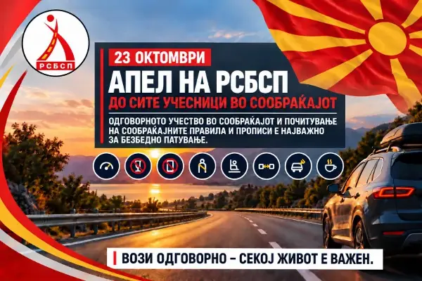 РСБСП со апел за почитување на сообраќајните правила за време на претстојниот празник 23 октомври