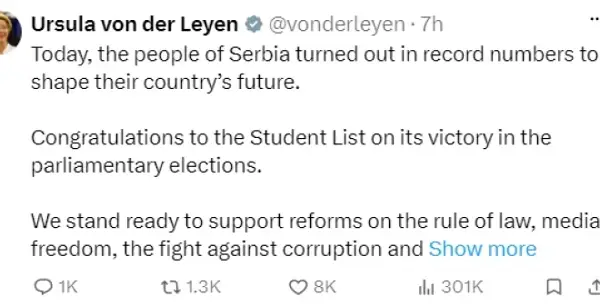 ЕУ предлага поблиска соработка со Србија по победата на Студентската листа на парламентарните избори