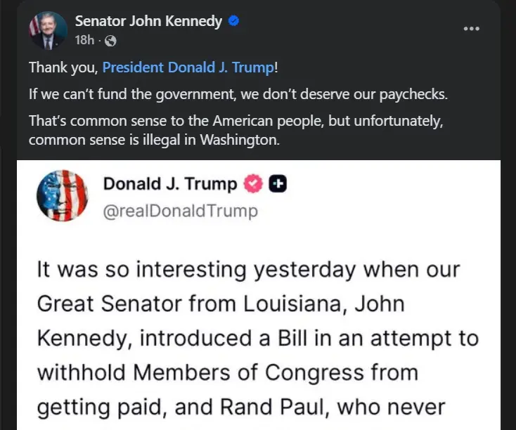 „Не заслужуваме плата“ – Сенаторот Џон Кенеди јавно го поддржа Трамп во критиките кон Ранд Пол