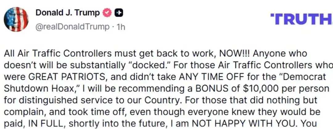 Трамп им се закани на контролорите на летање во САД веднаш да се вратат на работа