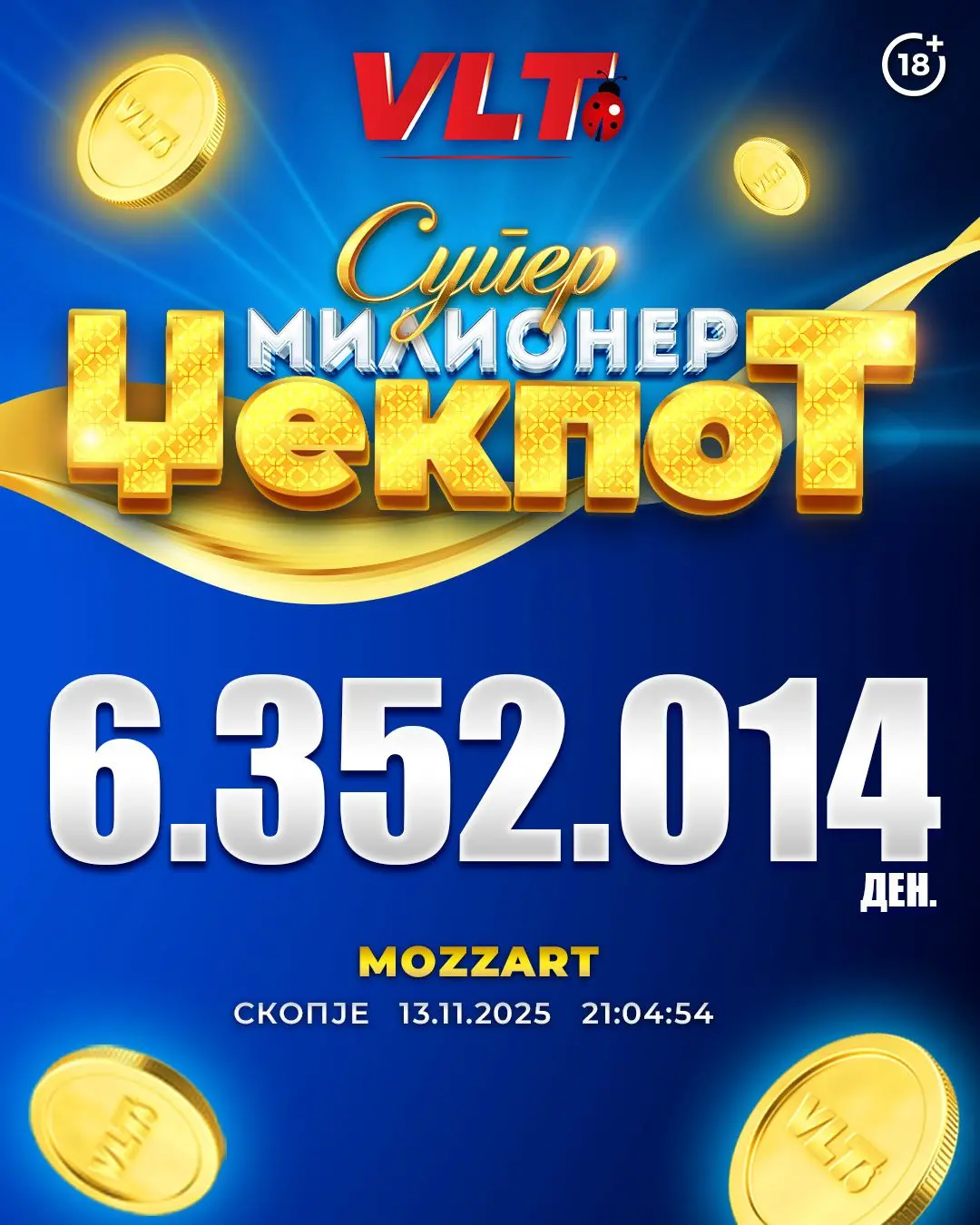 СУПЕР МИЛИОНЕР СЕ ПАДНА ВО СКОПЈЕ Датумот 13 ноември му донесе 6,3 милиони денари