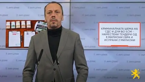 Петрушевски: Криминалната шема на СДС и ДУИ во ЕСМ – наместени тендери од 8 милиони евра и испрани 2 милиони