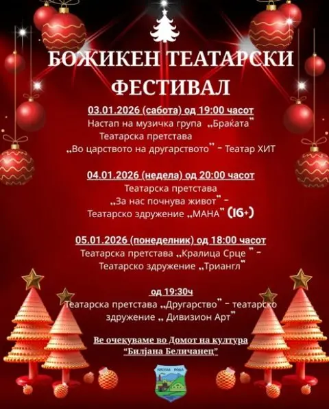 Од утре во Кисела Вода започнува тридневен Божикен театарски фестивал
