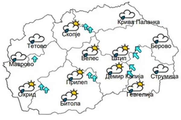 Пообилни врнежи од дожд попладнево и во текот на ноќта, а на планините од снег