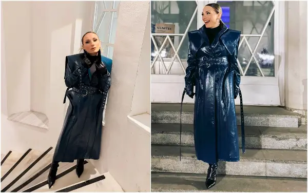 Александра Јанева со моден погодок во Битола: Лакиран тренч од македонски дизајнер