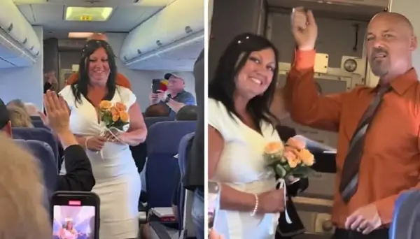 Необична свадба: Тина и Роџер кажаа „да“ во авион пред 138 патници (ВИДЕО)