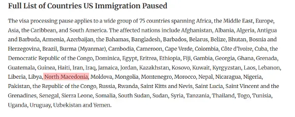 И Македонија меѓу нив: САД ја замрзна обработката на визи за 75 земји