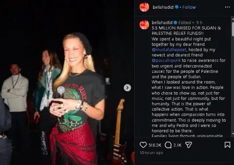 Бела Хадид, Педро Паскал и други славни личности собраа 5,5 милиони долари за помош на Палестина и Судан