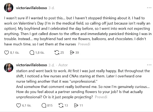 Жена пресреќна затоа што момчето ѝ испратило цвеќе на работа, а потоа ги слушнала нејзините колеги