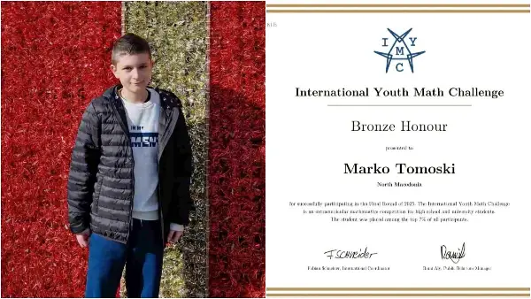 Македонија се гордее: Марко освои бронза во конкуренција од 9.800 учесници на математички натпревар