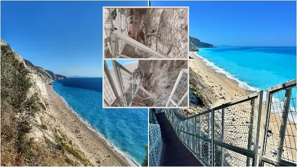 Омилената плажа на Македонците во Грција небезбедна - Драматични сцени од оштетени скалила пo невремето (ВИДЕО)